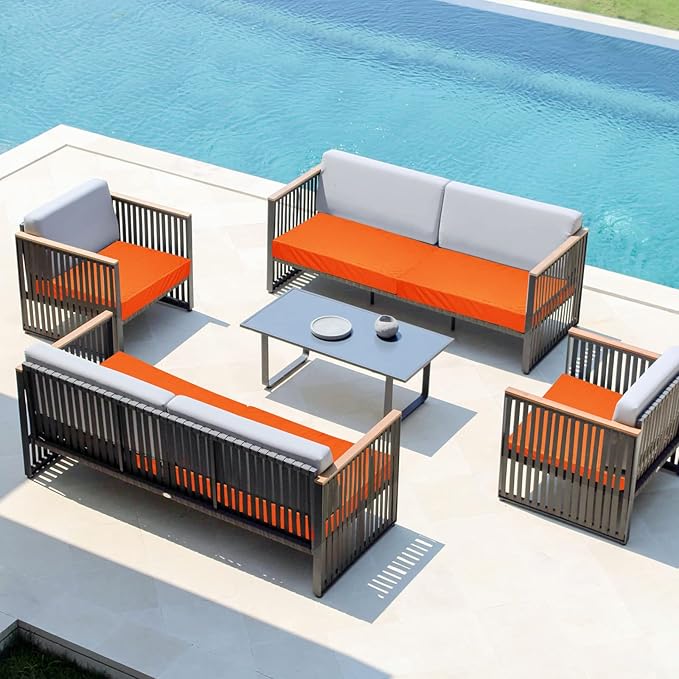 Easy-Going Waterproof Patio Cushion Covers 24x24x4 inch 4 Pack Replacement Non-Slip Outdoor Seat Cushion Slipcover with Zipper. Orange