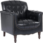 UIXE Faux Leather Accent Chair for Living Room, Tufted Arm Chair Retro Upholstered Club Armchair with Solid Wood Legs, Black Blue
