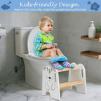 Wooden Step Stool - Two Step Stools Toddler 250 lbs Capacity with Safety Non-Slip Pads - Potty Training Stool for Bathroom Sink, Bedroom, Kitchen Dual Height Step Stools for Kids(Cat|White)