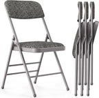 Commercial Grade Folding Chair with Padded Fabric Cushion（16"X16" |Double-hinged Legs Luxury Style|4.5kg Capacity Max Weight 150Kg for Home and Office,Indoor and Outdoor Events (4, Fabric-Grey)