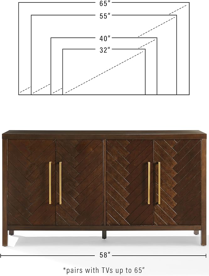 Crosley Furniture Darcy Modern Sideboard Buffet Cabinet with Storage Shelves, Living Room, Kitchen, Dining, Dark Brown