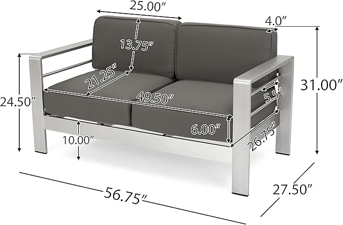 Christopher Knight Home Cape Coral Outdoor Aluminum Chat Set with Fire Table, Khaki / Light Grey