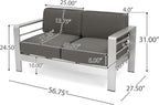Christopher Knight Home Cape Coral Outdoor Aluminum Chat Set with Fire Table, Khaki / Light Grey