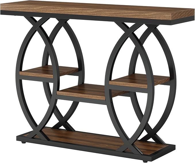 Tribesigns 39.4" Console Table, Industrial 4-Tier Sofa Table Entryway Table with Storage Shelves, Narrow Wood Accent Tables with Metal Frame for Small Spaces, Hallway, Foyer, Rustic Brown