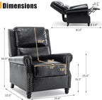Faux Leather Recliner Chair, Modern Pushback Armchair with Adjustable Backrest & Footrest for Bedroom, Living Room, Black, Set of 1