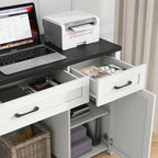 Vabches Farmhouse 47" Executive Desk, Computer Desks with Drawers and Storage Cabinet, Workstation Computer Desk for Home Office, Study.(Black).