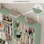 FOTOSOK 70.8" Tall Bookcase Shelf, 6 Tier Wide Bookshelf with Storage, Billy Bookcase Set of 2, Large Bookshelf for Living Room, Home Office,Green