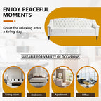 LEVNARY Mid-Century Modern Velvet Sofa, 80" Large Upholstered Sofa with High Back, Chesterfield Couch Sleeper Settee with Solid Wood Legs, Tufted 3 Seater Wide Couches for Living Room Office (White)