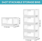 Vtopmart 4 Pack Clear Stackable Storage Bins with Lids 24QT, Foldable Storage Boxes with Doors Open Front, Plastic Containers for Closet, Craft, Toys, Pantry Organization