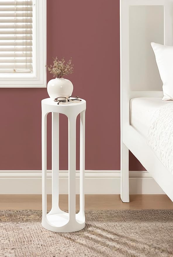 Kate and Laurel Dahl Modern Wooden Round Drink Table, 8 x 8 x 23, White, Transitional Circle Accent Pedestal Table for Living Room Plant Stand Indoors or Mini Bedroom Nightstand