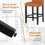 LSSPAID Counter Height Bar Stools Set of 2, 24.8 Inch Upholstered PU Leather Barstools, Modern Kitchen Island Chairs with Backrest and Solid Wood Legs, Light Brown