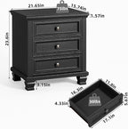 Farmhouse Nightstand Set of 2, Rustic Couch End Table with 3 Drawers & 4 Square Solid Wood Legs, Vintage Bed Side Table with Storage, Small Dresser for Bedroom, Living Room, Black