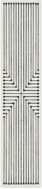 RUGGABLE x Jonathan Adler Machine Washable Modern Runner Rug – Inkdrop Black & Ivory 2.5x12, Stain-Resistant, Non-Slip – Washable Rug for Hallway, Entryway, Living Room & Kitchen–with Standard Pad