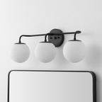 JONATHAN Y JYL3536B Louis Parisian Globe 25" 3-Light Metal/Frosted Glass Modern Contemporary LED Vanity Light Midcentury, Glam, Transitional, Bathroom, Powder Room, Dressing Room, Bedroom, Black