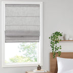 Madison Park Kyler Cordless Roman Shades - Single Panel, Lightweight Linen Blend Fabric, Natural Design, Easy Installation, Light Filtering Window Blind, Bedroom, Living Room Decor 35" W x 64" H Grey