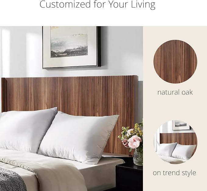 KEIKI Wooden King Size Headboard Only, 80.2" Wide Farmhouse Headboards with Wall Mounted Fluted Panel & Wingback for Bedroom, Walnut Brown
