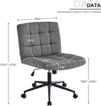 Furnimart Criss Cross Desk Char Wide Seat with Wheels, 360° Swivel Cross Legged Desk Chair Thick Cushion, Comfy Armless Home Office Chair for Bedroom, Vanity, Sturdy (Linen Gray)