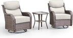 Swivel Patio Chairs Set of 3 with 6" Thick Cushion - Wicker Outdoor Swivel Rocker Patio Chairs with Side Table, High Back Comfortable Outdoor Glider Chair - Brown Wicker | Beige Cushions