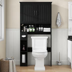 Over The Toilet Storage Cabinet, Farmhouse Storage Cabinet Over Toilet with Barn Door& Toilet Paper Holder Stand，Home Space-Saving Toilet Rack, for Bathroom, Restroom, Laundry.Pure Black