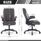 Youhauchair Executive Office Chair, Ergonomic PU Leather Computer Desk Chair with Lumbar Support, Flip-up Armrests and Adjustable Height, for Home Office, Brown