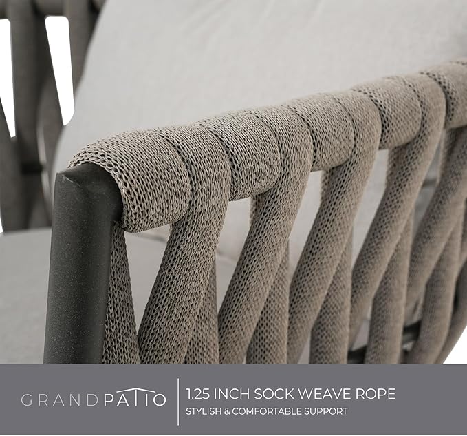 Grand patio Swivel Rope Wicker Chairs Set of 2, Patio Dining Chairs with Cushions, Wicker Armchairs Frame, Outdoor Modern Style for Backyard, Balcony, Quinn, Light Gray Brown