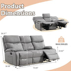 3-Seater Manual Seater Reclining Anti-Scratch 3 Seat Reclining Sofa with Side Pocket and Cupholders Reclining Loveseat Sofa for Living Room Meeting Room Bedroom Office Apartment