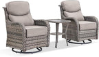 HUMMUH Outdoor Patio Wicker Swivel Rocker Chairs with 6-Inch Thick Cushion High Back 3 PCS Wicker Conversation Set for Porch Balcony Deck