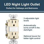 Legrand radiant NTL885TRLACC6 15 Amp Adjustable LED Night Light Outlet, Tamper Resistant Decorator Receptacle, Optional Louver, Light Almond (1 Count)