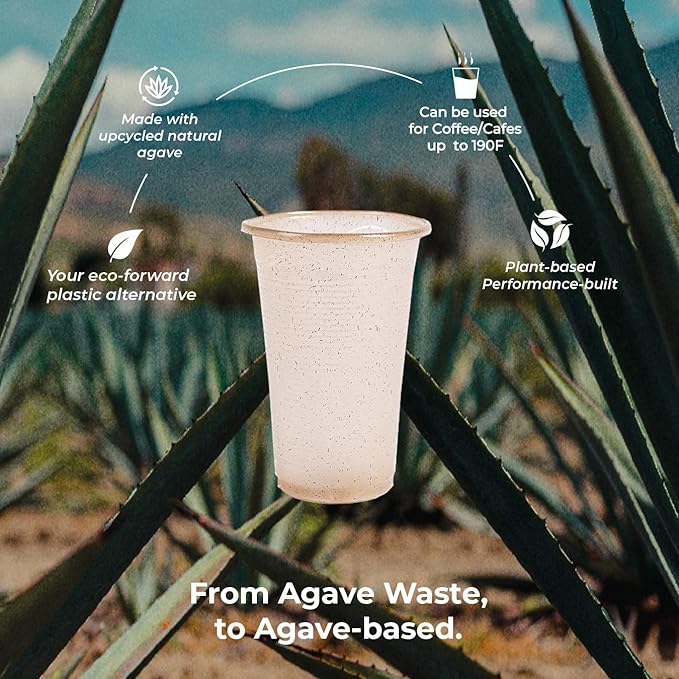 Sustainable Agave Co - Sweet Agave Fiber Cups - 12 Ounce - 500 Count - Plant-Based, Made With Upcycled Materials - Clear