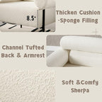 Modern Accent Chair, Boucle Sofa Accent Chair for Living Room, Upholstered Sherpa Mid-Century Modern Armchair, Oversized Reading Chair with Channel Tufted for Bedroom, Office, White
