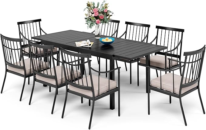 Sophia & William 9 Pieces Patio Dining Set for 8 People, Metal Outdoor Furniture Set with Expandable Patio Table and Chairs, Rust and Weather Resistant Conversation Bistro Set for Porch Yard Deck