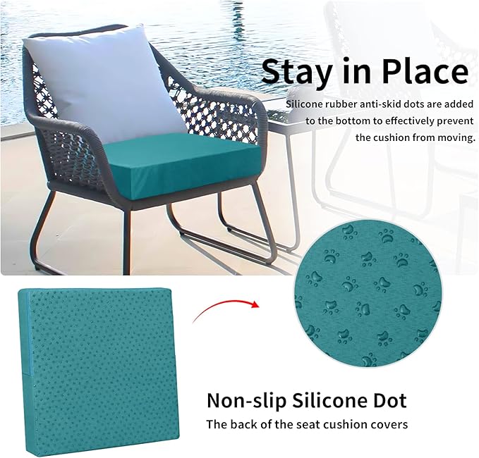 Easy-Going Waterproof Patio Cushion Covers 22x20x4 inch 2 Pack Replacement Non-Slip Outdoor Seat Cushion Slipcover with Zipper. Teal