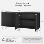 Fluted Storage Cabinet, Set of 2, Sideboard Buffet Cabinet, Modern Wood Accent Cabinet with Adjustable Shelves, Console Table for Living Room, Hallway, Entryway, Black
