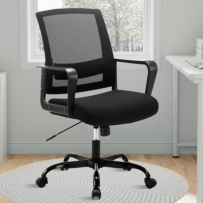 CLATINA Ergonomic Desk Chair, Mid Back Mesh Computer Chair with Lumbar Support and Armrest, Height Adjustable Swivel Chair for Home Office, Black (2PK)