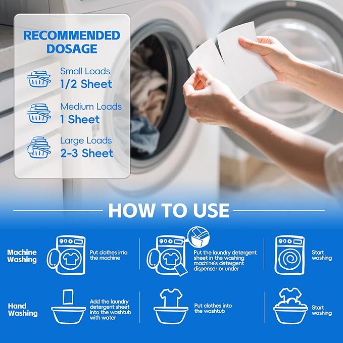 Laundry Detergent Sheets - 4 New Scented 128 Loads Travel Laundry Sheets for Dorm,College,Home,Hotel,Apartment,Camping,Ruise,Road Trip,Beach Vacation,Small Space,Family School Travel Essentials