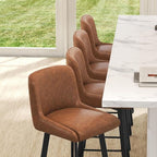 Swivel Bar Stools Set of 2, 26''H Upholstered Barstools with Backs, Modern Counter Height Bar Stool Chairs for Kitchen Island, Metal Legs, Faux Leather, Brown Counter Stools