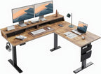 ErGear L Shaped Electric Standing Desk, 63" Ergonomic Corner Height Adjustable Desk with Drawers, Sit Stand Computer Table with Storage for Work Office Home, Vintage Brown