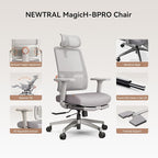 Newtral Office Chair Ergonomic with Footrest, Auto-Following Lumbar Support, High Back Desk Chair with 4D Armrest,136° Tilt Lock, Adjustable Seat Depth & Height (Supreme, Grey)
