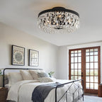 Veronie Crystal Ceiling Light Fixture, 4-Light Modern Semi Flush Mount Ceiling Light, Black Lighting Fixtures Lamp for Hallway, Kitchen, Entryway, Bedroom, Laundry Room