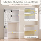 MU Over The Toilet Storage Cabinet with Doors, 32" Bathroom Storage Organizer with Side Shelves, Space-Saving Toilet Storage Rack for Bathroom, Laundry (Sliding Barn Door)