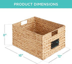 Best Choice Products Pantry Baskets Set of 2 16x12in Water Hyacinth Storage Baskets, Woven Wicker Kitchen Organizers with handles w/Chalkboard Label Chalk Marker - Natural
