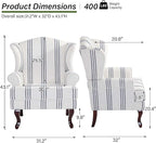 Accent Chair Set of 2, High Back Upholstered Armchair with High Resilience Sponge & Wood Legs, Mid-Century Modern Comfy Single Sofa Reading Chairs for Living Room, Bedroom-Stripe Navy
