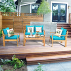 COSTWAY 4 Pieces Outdoor Acacia Wood Sofa Set, Outdoor Conversation Sofa Set with Table & Cushions Porch Chairs for Garden, Patio, Deck