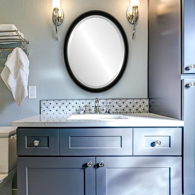 OVALCREST Oval Beveled Wall Mirror for Home Decor - Toronto Style - Gloss Black - 26" x 20"