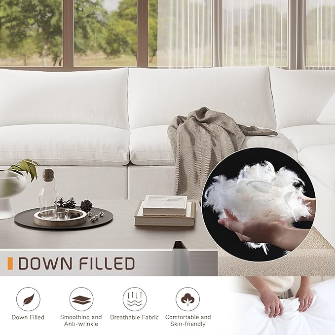Oversize Cloud Modular Sectional Sofa,110.8" L Shape 3 Seaters with Chaise Down Filled Comfort Sofa Detachable Couch Cushion Covers for Living Room,White