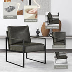 CANMOV Modern Accent Chair Set of 4, PU Leather Armchair with Metal Frame,Comfy Single Reading Chair with Soft Padded Backrest and Cushion for Living Room, Bedroom,Reading Room,Office,Dark Grey