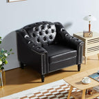 LEVNARY Chesterfield Chair Leather, Upholstered Sofa Chair with High Back, Mid-Century Modern Armchair with Solid Wood Legs, Single Couches for Living Room (Black)