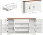 IRONCK 56” Farmhouse Sideboard Buffet Cabinet with 4 Doors and 1 Drawer, Buffet Table with Hidden Removable Drawers, 4 Adjustable Shelves, Dining Room Storage Cabinet for Kitchen or Living Room, White