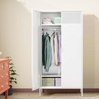 Metal Storage Cabinets Locker with Hanging Rod and Adjustable Shelves, 71'' Clothing Steel Storage Wardrobe for Home & Office, School, Employee,Gym(White, 71''H-Wardrobe)