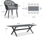 PURPLE LEAF 11 Pieces Patio Dining Set with Outdoor Aluminium Dining Table and Woven Rattan Chairs Modern Metal Furniture Cushions Sets for Garden Yard Indoor Decor Kitchen Grey